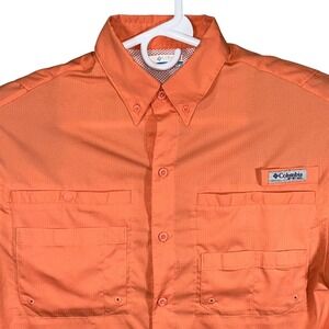 Columbia PFG Mens Orange Long Sleeve Fishing Shirt Omni-Shade Ripstop Small